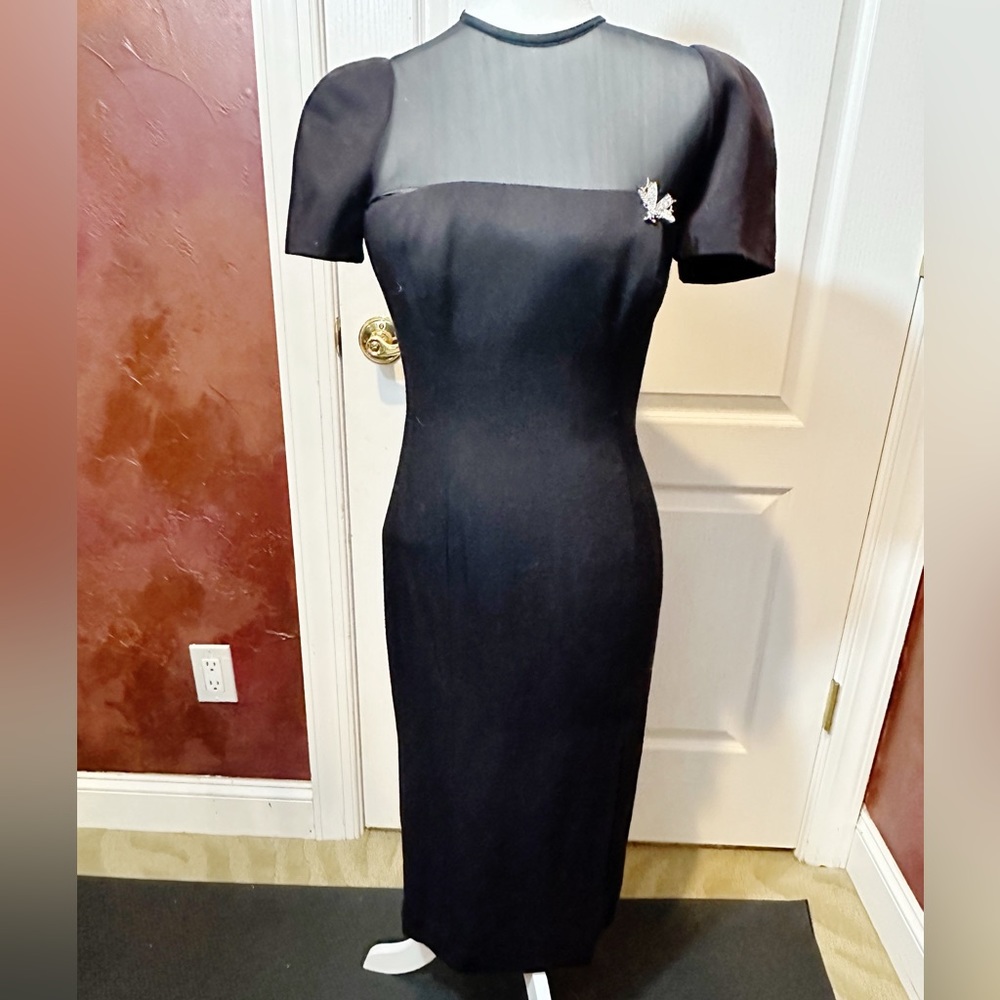 NWOT En Francais by Huey Waltzer Long Black Dress with Sheer Top